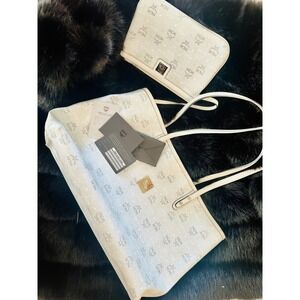 MCM Monogram white leather Tote Bag and‎ Pouch Set